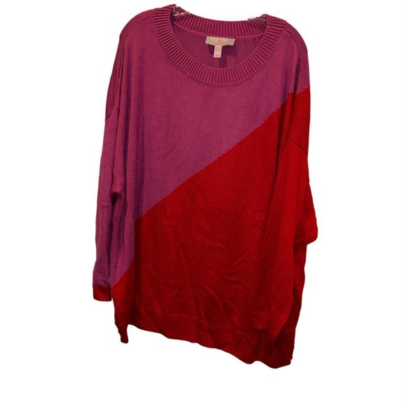 Laurie felt red purple color block diaganol oversized sweater 2X - Picture 1 of 3